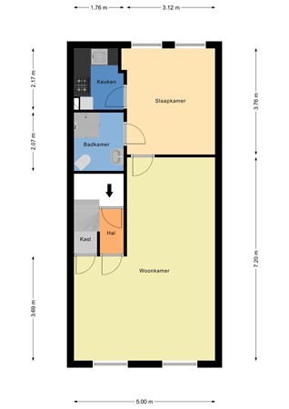 Floorplan - Volmarijnstraat 124A02, 3021 XW Rotterdam